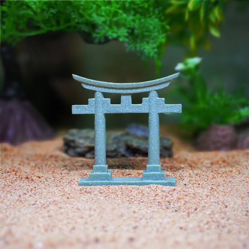 livelyfish Japanese Shinto Torii Gate Aquarium Decorations Asian Fish Tank Decorations Japan Style Bridge Landscape Ornaments Decor, M