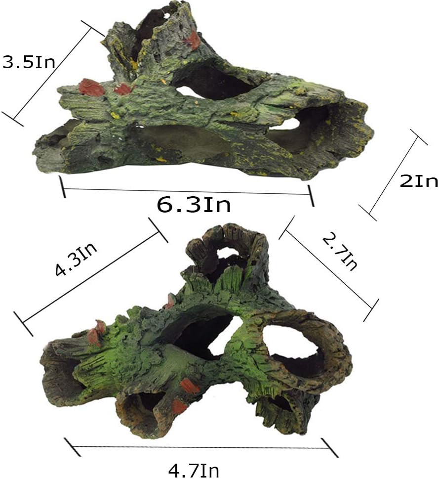 Tfwadmx Decaying Trunk Aquarium Ornament, Betta Fish Hideout - Small Resin Aquarium Decoration Log with Holes & Caves
