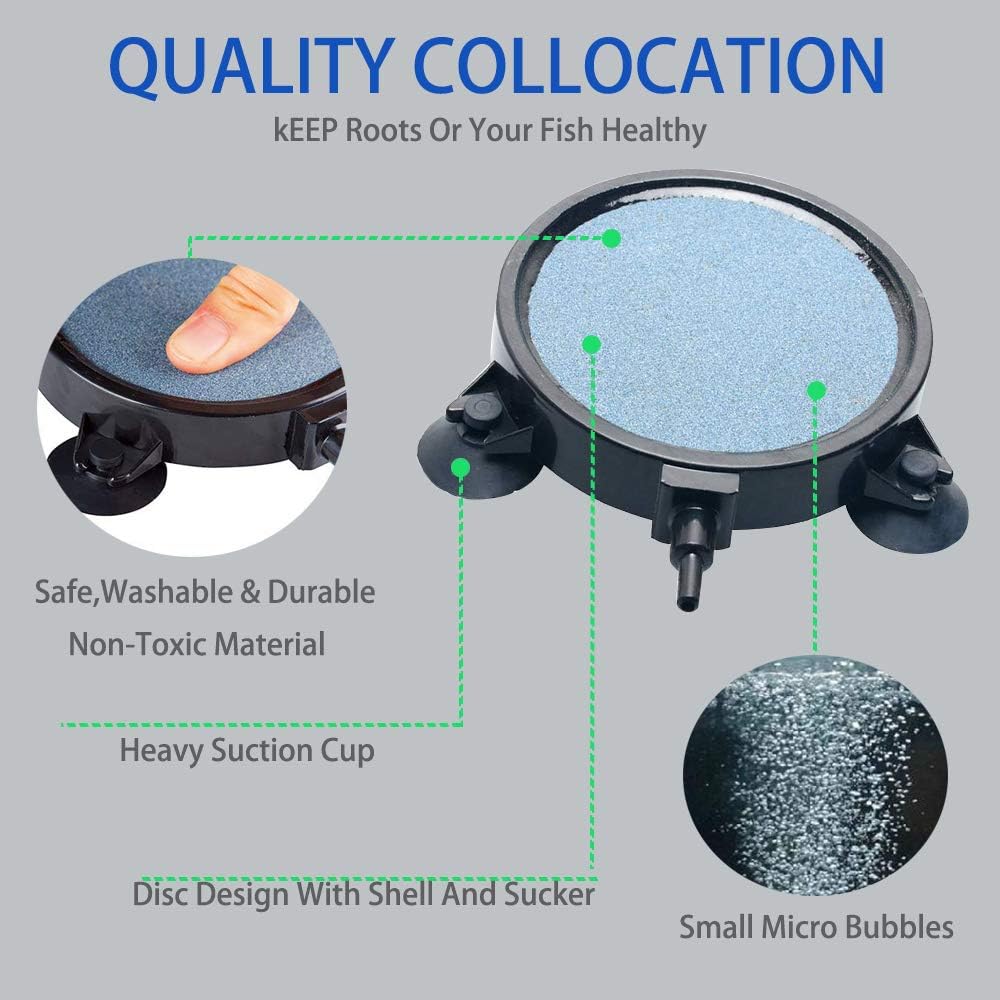 PINVNBY 4.2-Inch Air Stone Disc Bubble Diffuser with Suction Cups for Oxygenation in Fresh/Saltwater Tanks, Ponds, Hydroponic, Aquaponics, and as a Decorative Airstone for Aquariums