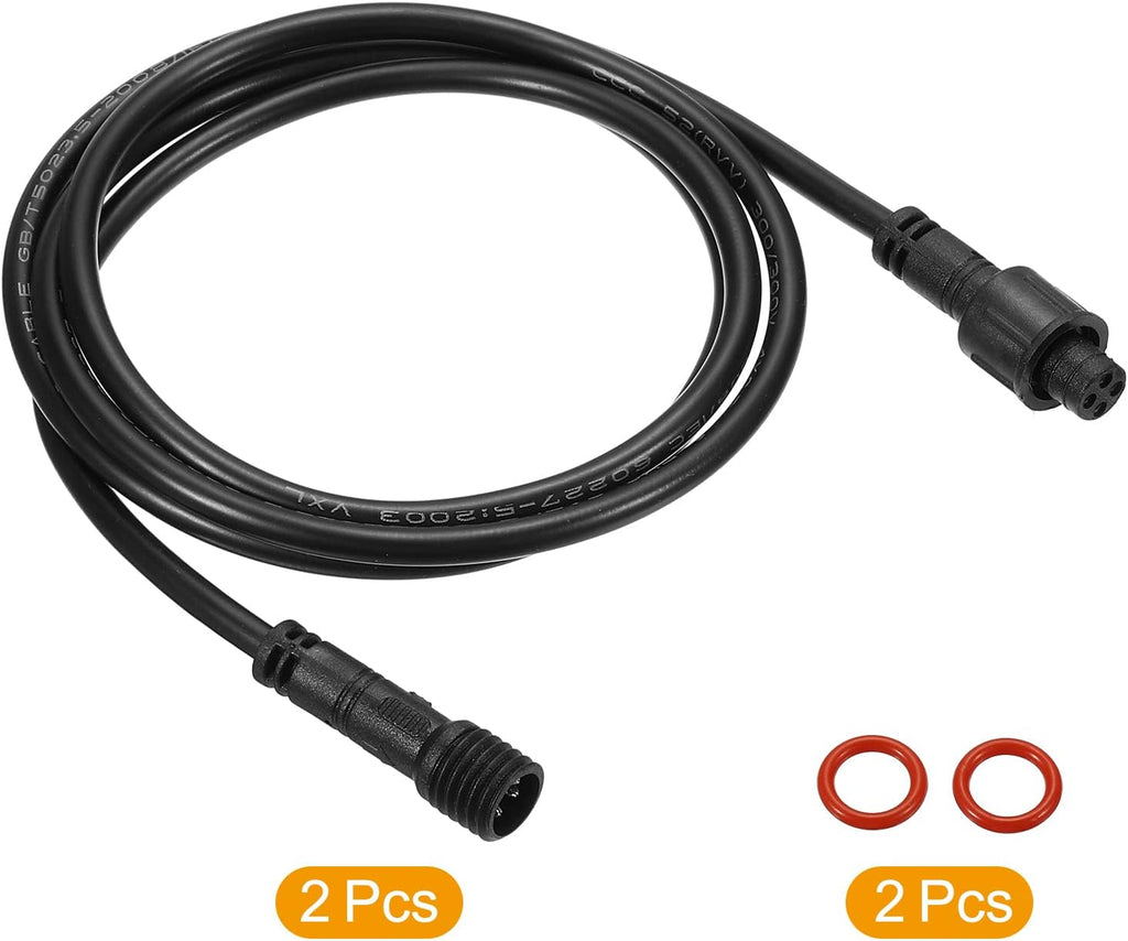 PATIKIL 3.28Ft 4 Pin Extension Cable Wire, 2Pcs 22 AWG Waterproof IP67 Connector with Male and Female at Both Ends for LED Strips, Black