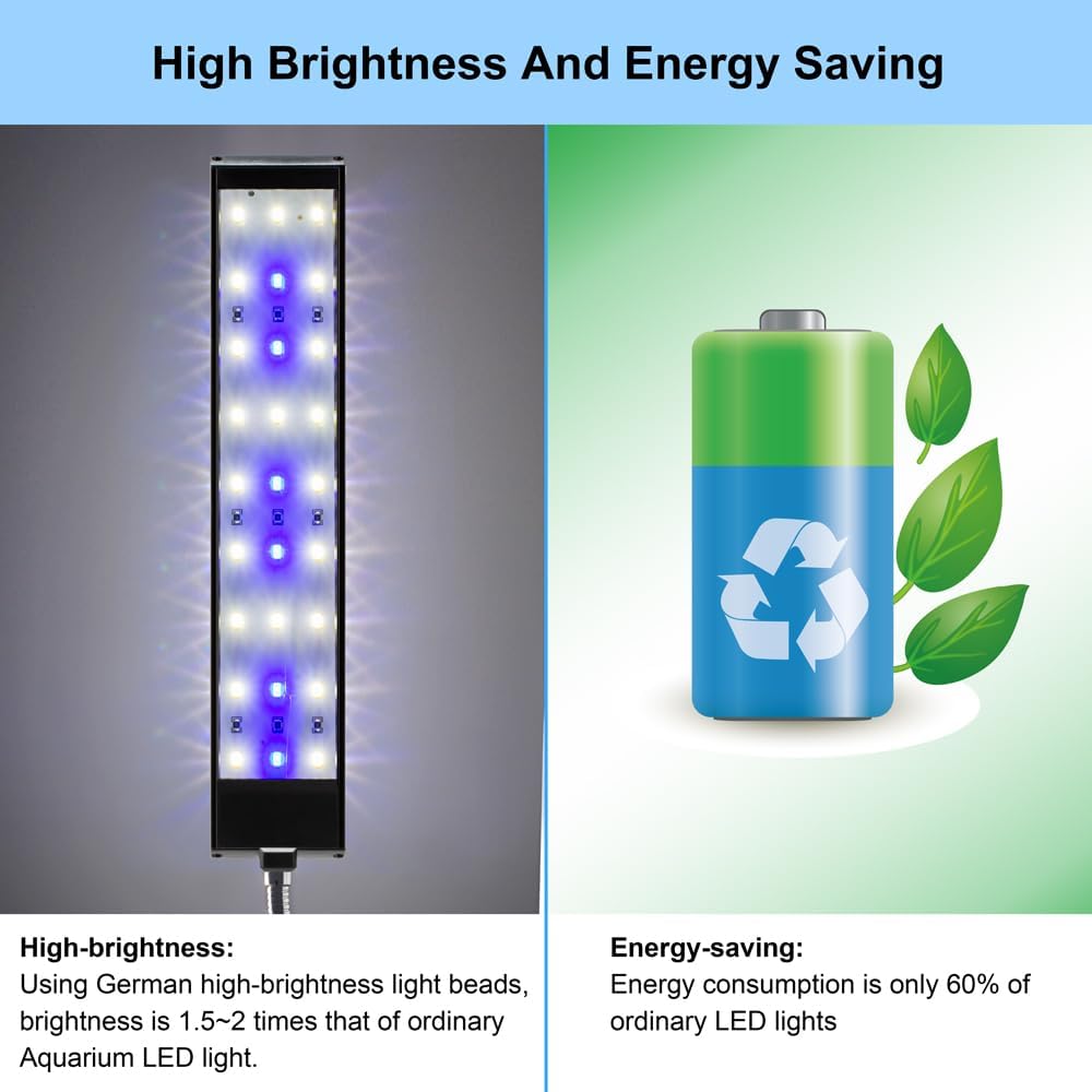 Aquarium Light Small LED Clip Light for Fish Tank 10W, 1 Yr Warranty