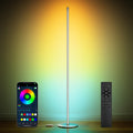 luckystyle Smart RGB Corner Floor Lamp,Bright LED Tall Modern Floor Lamp with APP and Remote,Ambient Lighting Color Changing Standing Lamps with Music Mode and Timing for Living Room,Bedroom Silver