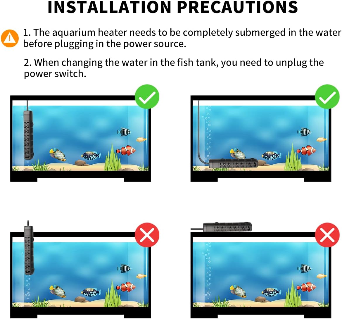 HiTauing Aquarium Heater, 50W/100W/200W/300W/500W Submersible Fish Tank Heater with Over-Temperature Protection and Automatic Power-Off When Leaving Water for Saltwater and Freshwater