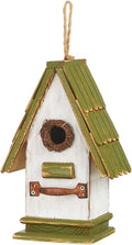 Glitzhome Bird Houses for Outside, Bluebird Houses for Outdoors, 10.75" H Green Roof Garden Wooden Birdhouse Hand Painted Hanging Distressed Bird House for Finch Cardinals Swallow Wren Chickadee