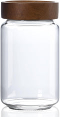 24 fl oz/710 ml Glass Jar with Airtight Wooden Screw Top Lid, Clear Stackable Food Storage Canister, Medium Cute Decorative Glass Container for Coffee, Candy, Cookie, Sugar, Oatmeal, Spice