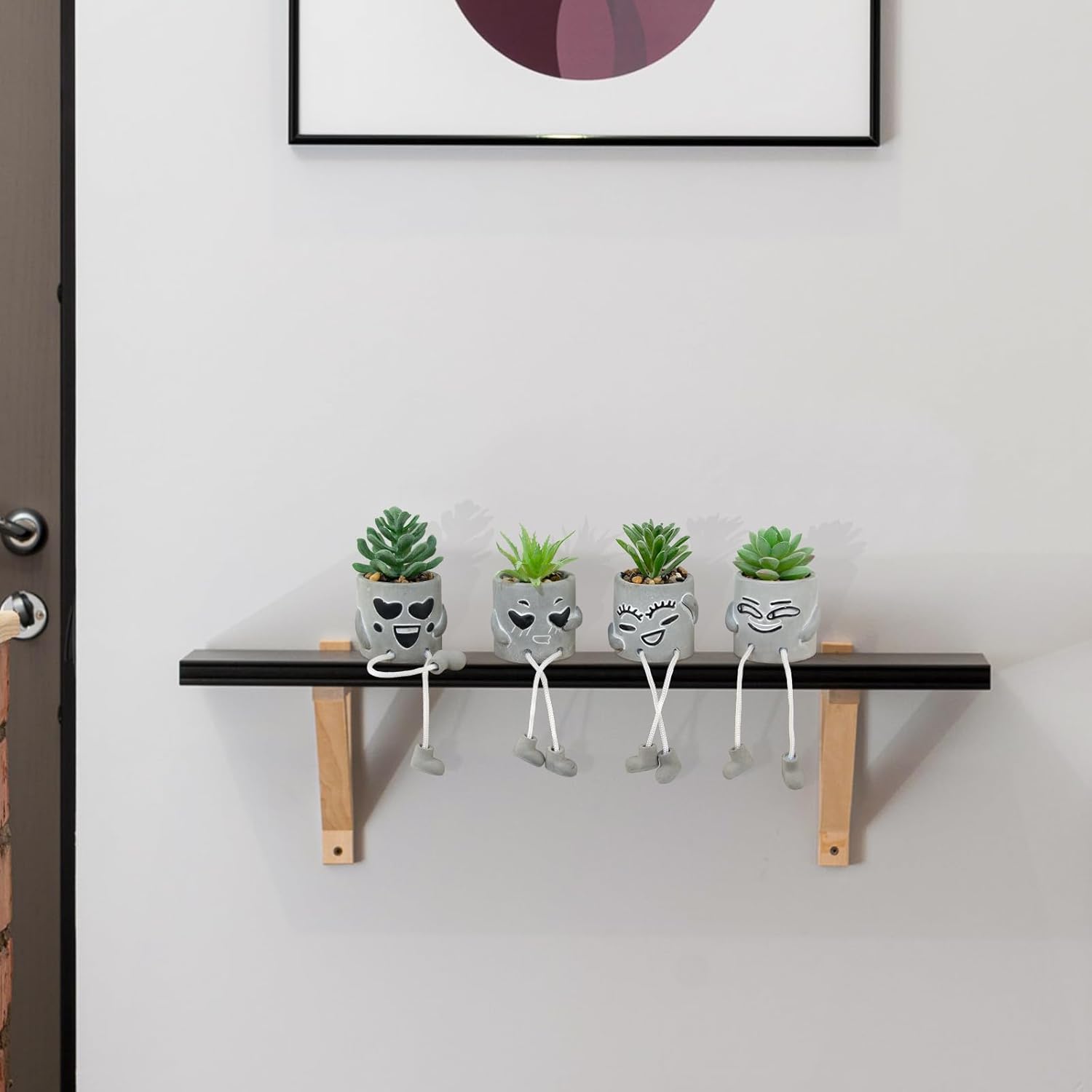 4 Pack Artificial potted Succulent Plants with Hanging Legs, Fake Mini Succulents in Pots, Faux Small Plants for Office Desk, Kitchen, Bathroom, Home Shelf Decor, Funny Office & Home Decor Accents
