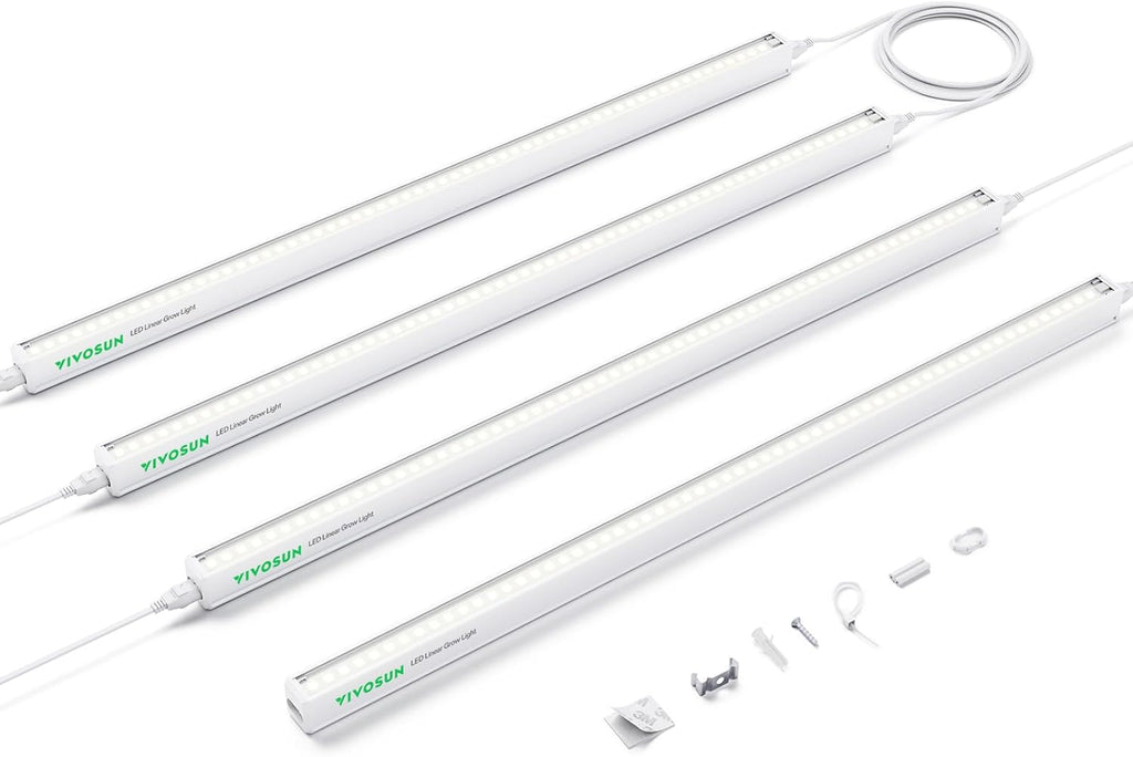 VIVOSUN 2ft Grow Lights for Indoor Plants Full Spectrum, LED Plant Lights 60W(4 X 15W), T5 Grow Light Strip for Seed Starting, Greenhouse, Hydroponics, SGS Compatible, Linkable, 5000K, 4-Pack