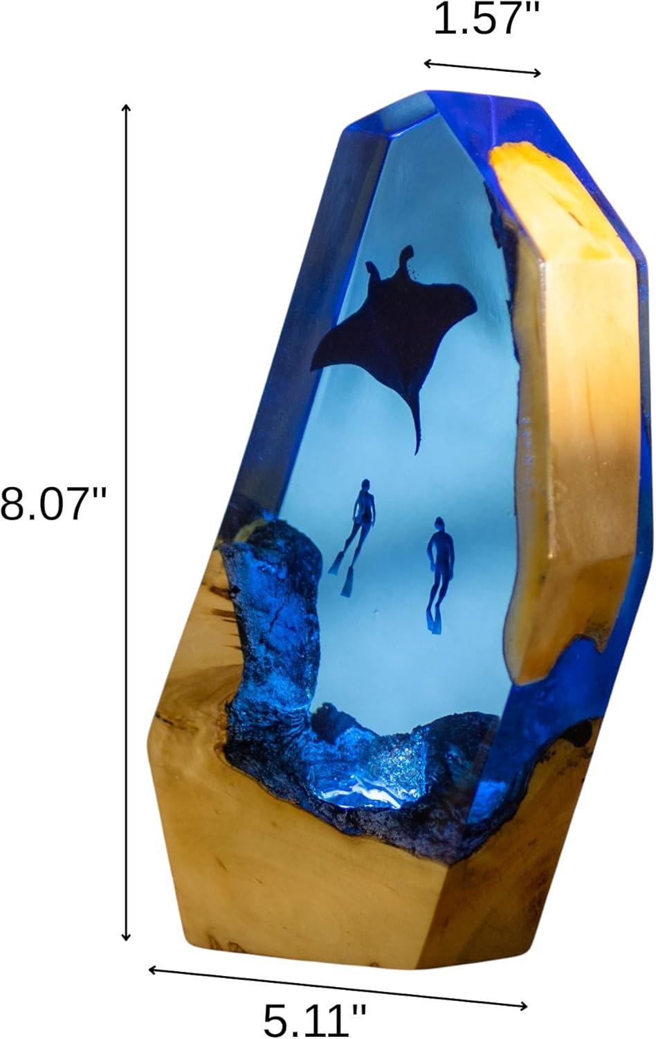 Ocean Resin Lamp – Marine Life Night Light with 16 Color LED, USB Powered Whale Shark & Turtle Desk Lamp with Wooden Base & Remote,Handmade Gift for Christmas, New Year