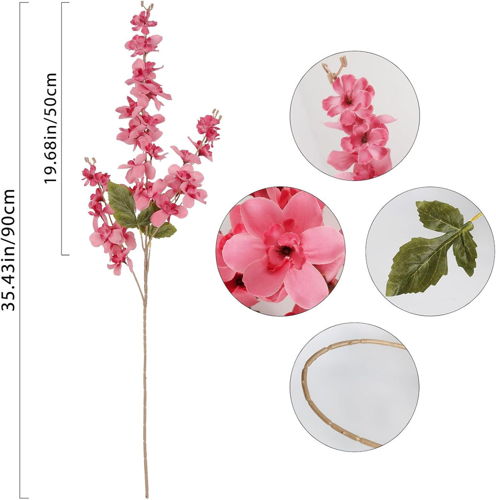 Hot Pink Delphinium Artificial Flower 6PCS Lifelike Silk Larkspur Flowers Plant 35.43" Long Stem Blossoms Fake Flowers for Tall Vase Floral Arrangements Home Table Wedding Decor(Hot Pink)