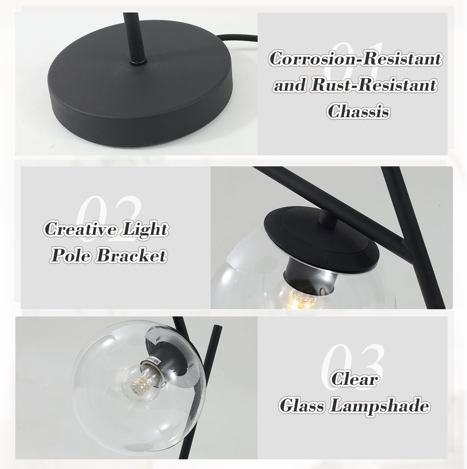 Mid Century Table Lamp Vintage Bedroom Desk Lamp Black Nightstand Lamp Contemporary Clear Glass Globe Bedside Lamp for Office Study Room