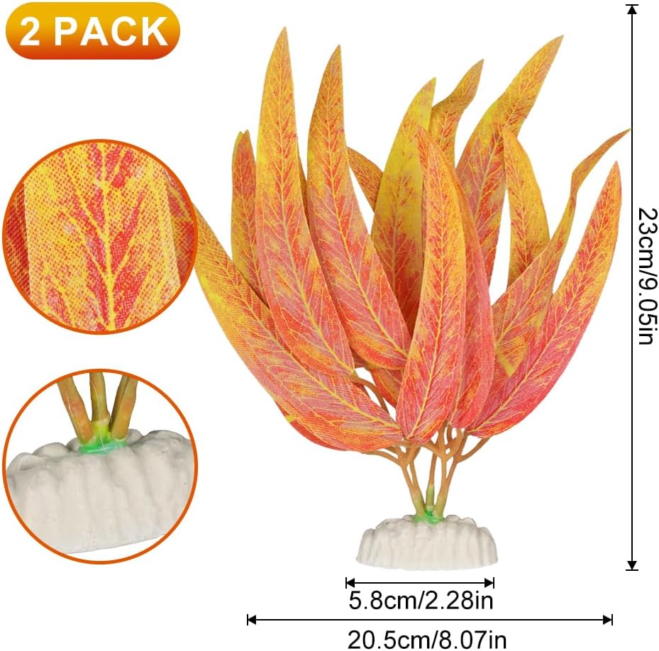 BEGONDIS 2Pcs Artificial Aquatic Plants Set - Lifelike Silk Fabric Leaves for Aquarium Decoration, Easy to Maintain, Vibrant Underwater Garden (Orange)