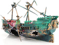 SLOCME Aquarium Shipwreck Decorations - Air Bubbler Sunken Ship Ornament, Fish Tank Air Action Aerating Decorations