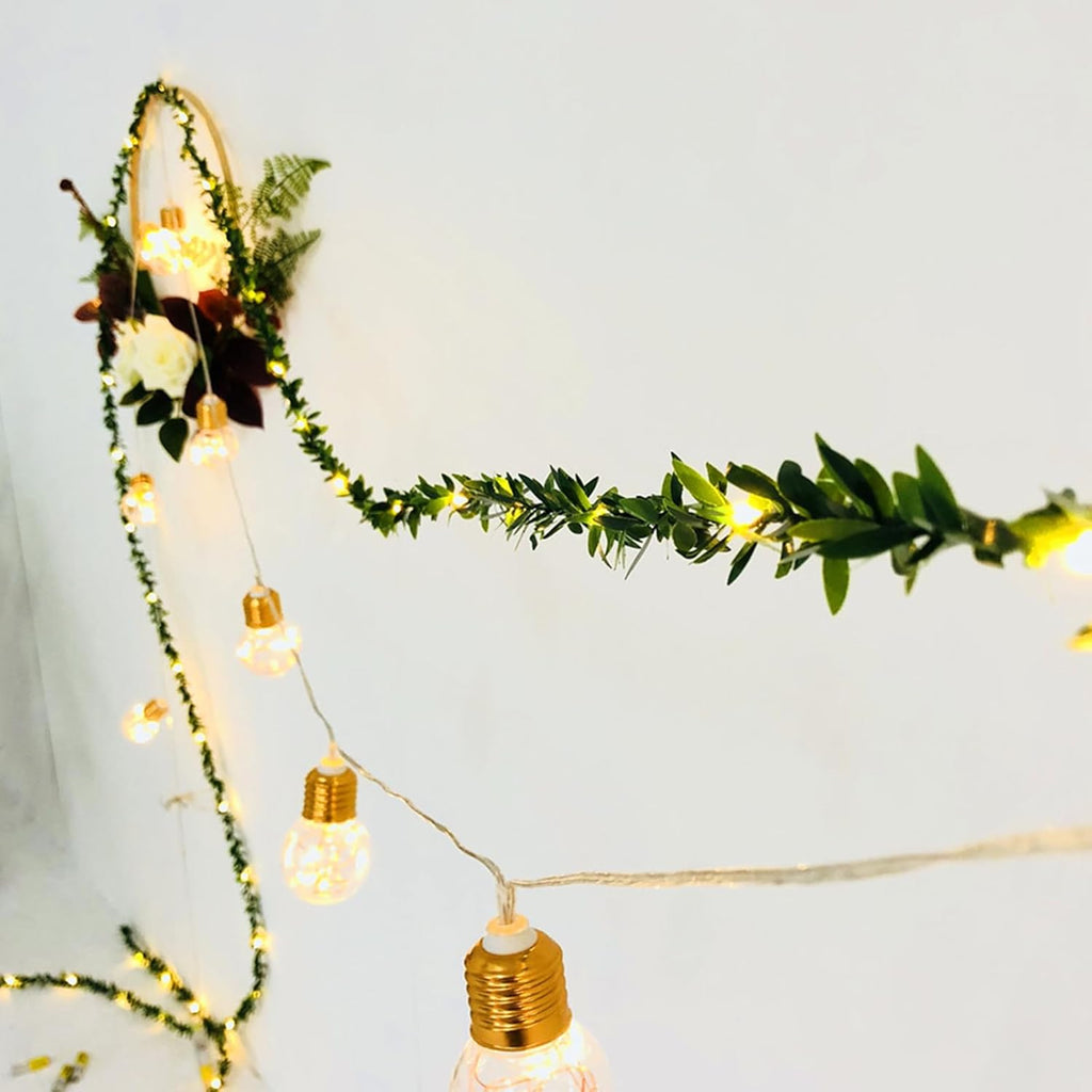 Vine String Lights, Green Leaf String Lights 16FT 50 LED Battery Operated Artificial Garland Plant Vine Fairy Lights for Indoor Outdoor Christmas Decorative Patio Wedding Garden