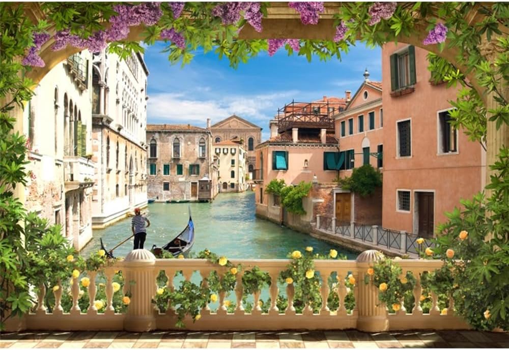 9x6ft Italy Venice Backdrop, Water City Italian Canal Gondolas River Backdrop for Photoshoot Historical Culture Scenery Photo Background Travel Portrait Photo Props