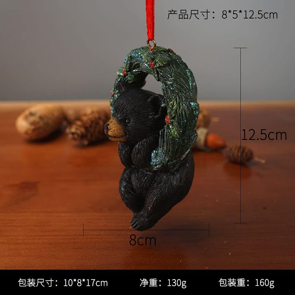 Christmas Small Animal Wreath Swing Ornament Hanging Decor for Xmas Tree Home Office Room Decoration with String (New, Black Bear)