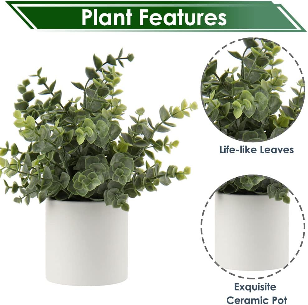 Briful Mini Fake Plants Set of 3 Small Faux Plant Eucalyptus Rosemary Greenery Potted Plants Artificial Decor for Home Table Office Room Desk Bathroom Shelf Kitchen Farmhouse Mantel Decoration