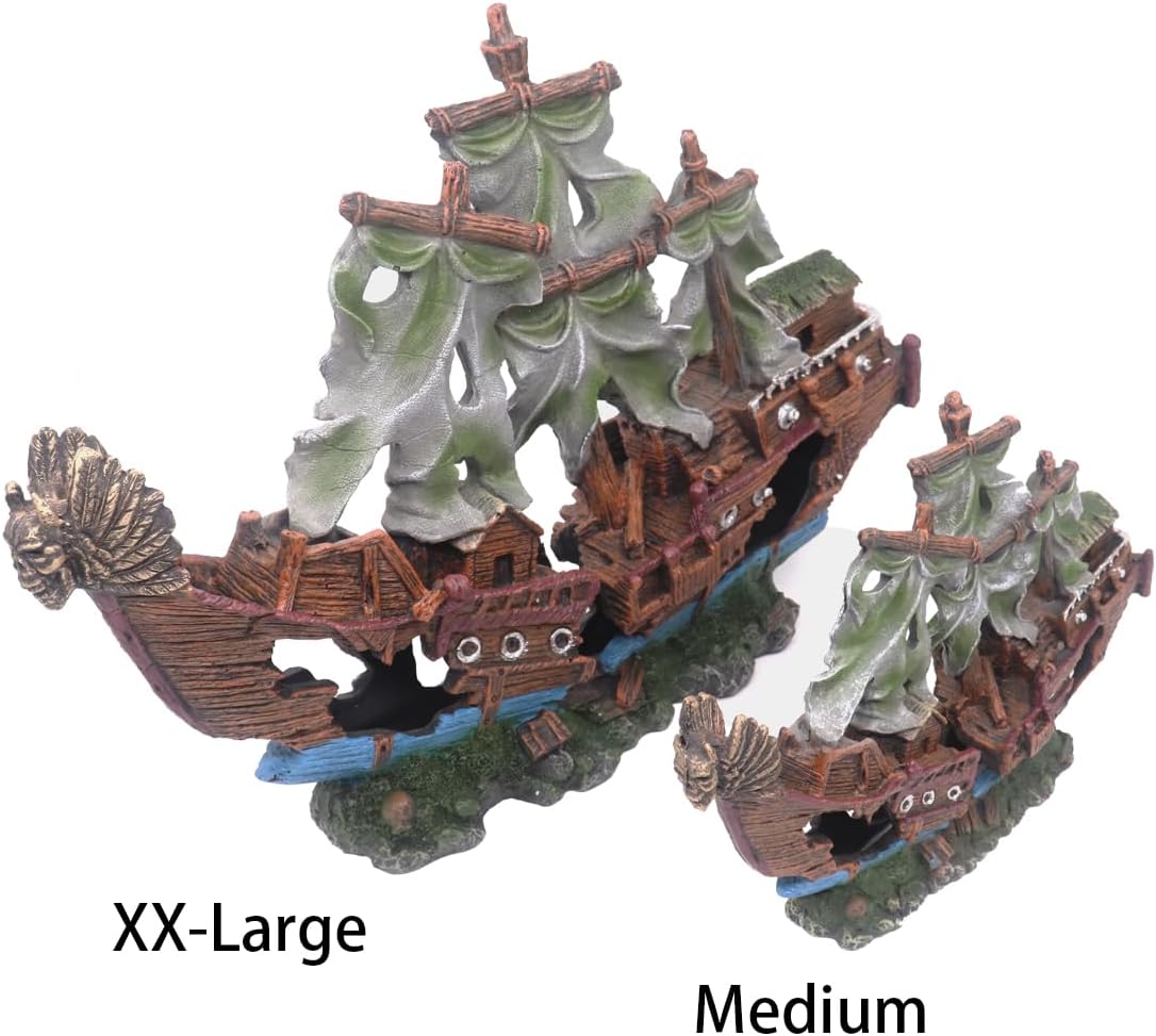 Ulifery Aquarium Boat Shipwreck Sunken Pirate Ship Resin Fish Tank Decorations Aircraft Carrier for Betta