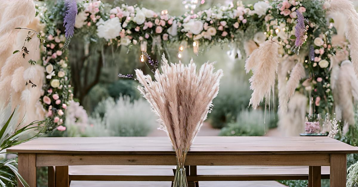 UiiziC Faux Pampas Grass 8 PCS 30"/76cm Dried Fluffy Artificial Flowers Ascendant Grass for Vase Fillers Wedding Party Bouquets Home Hotel Centerpieces Decor (Beige)