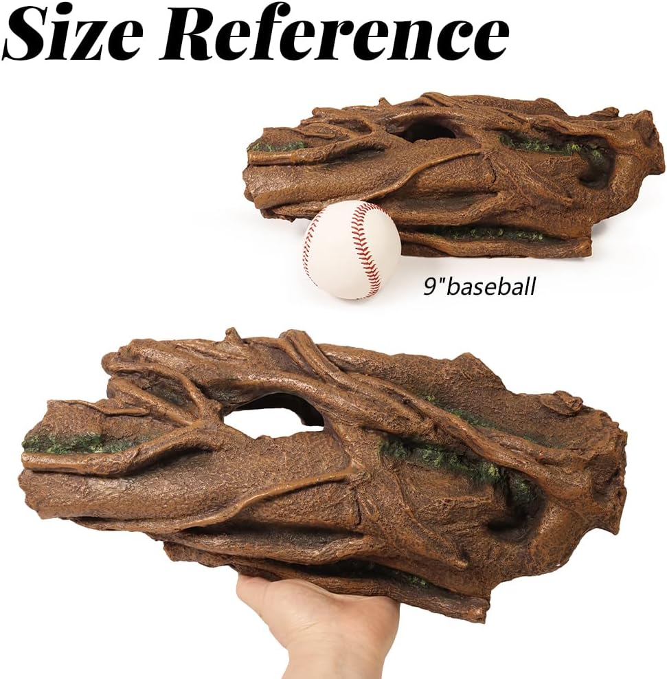 Fish Tank Decorations XL 13.4" Large Bearded Dragon Tank Accessories Driftwood for Aquarium Natural Hollow Tree for Shrimp or Betta Fish Hideout Reptile Tank Accessories