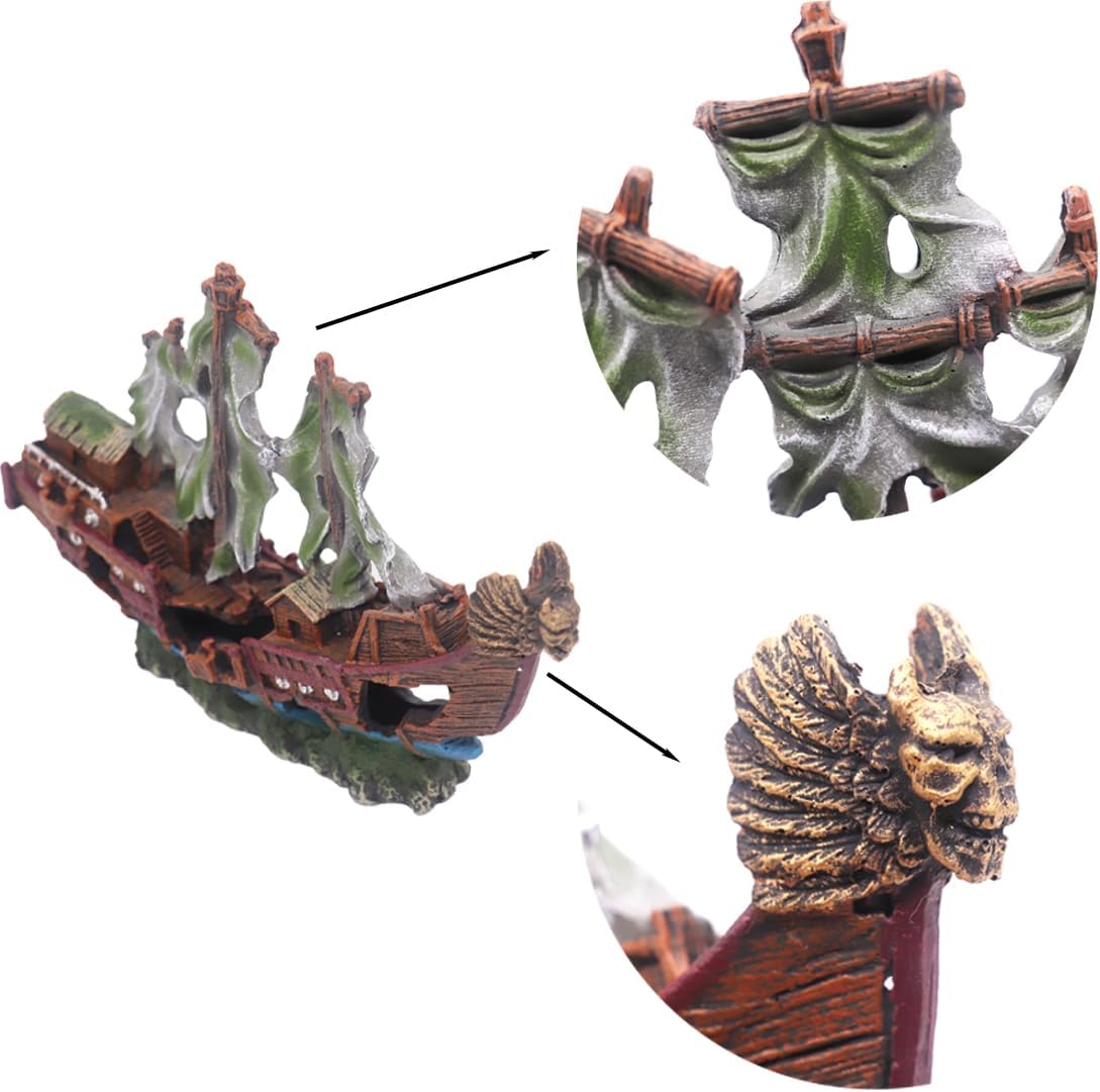 Ulifery Aquarium Sailing Boat Shipwreck Sunken Pirate Ship Resin Fish Tank Decorations Aircraft Carrier for Betta Super Large XXL for 55-75 Gallon Tank