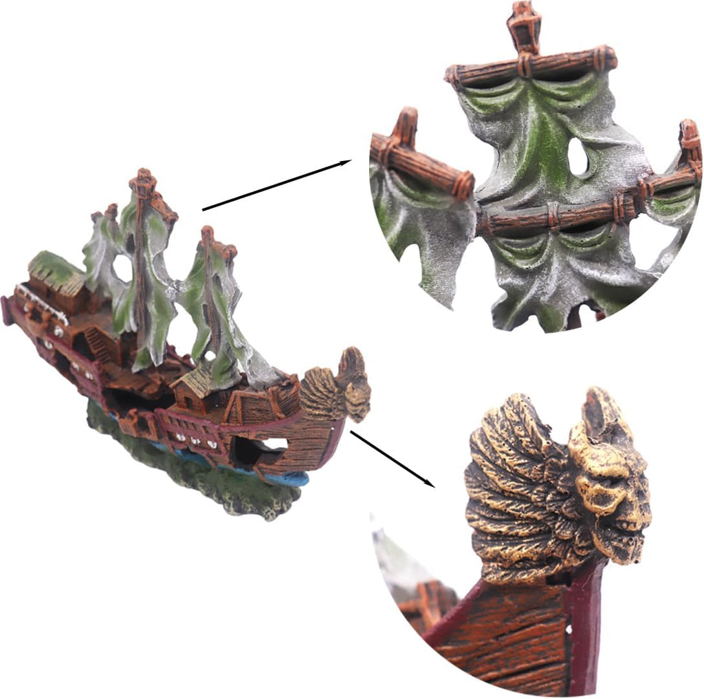 Ulifery Aquarium Boat Shipwreck Sunken Pirate Ship Resin Fish Tank Decorations Aircraft Carrier for Betta