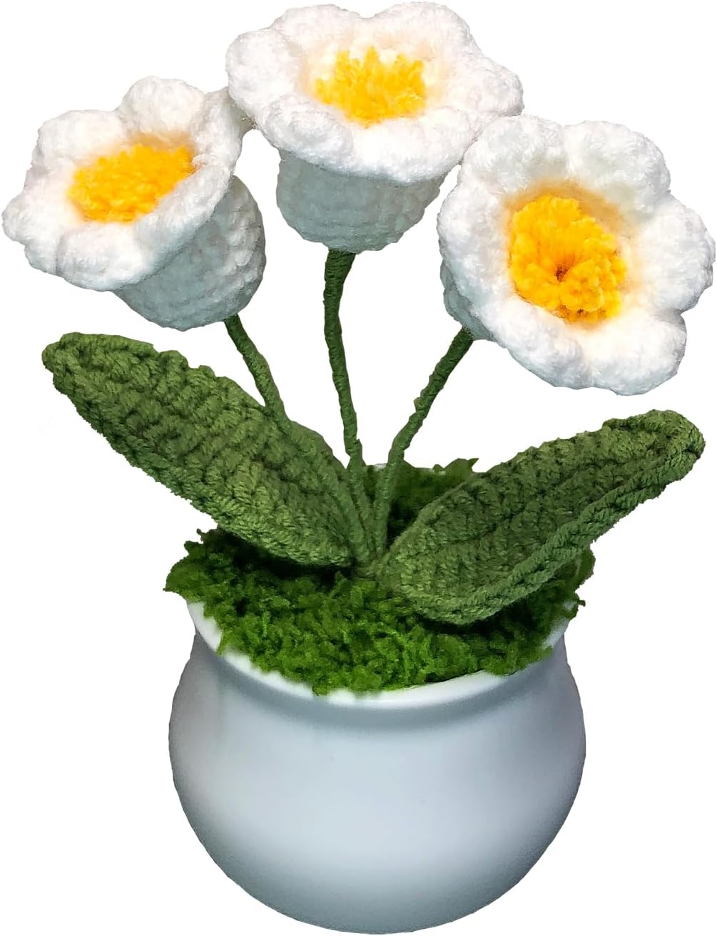 Crochet Flowers Cute Little Potted Flower, Gift for Birthday, Teacher’s Day, Graduation, Anniversary, Christmas, Decor for Car Dashboard,Home Office Decoration (White Lily of The Valley)