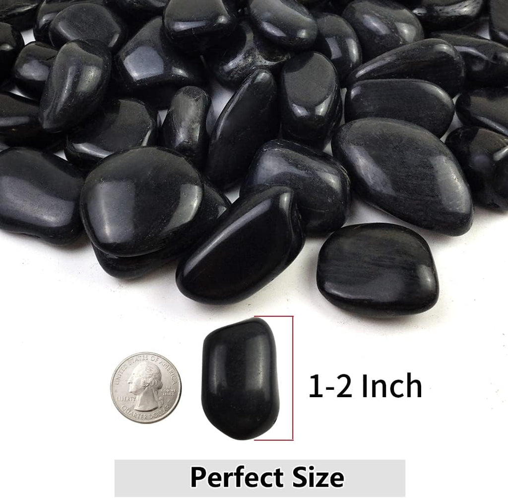 40lbs Black Pebbles Mulch for Landscaping, 1-2 Inch High Polished Natural River Rocks for Plants, Decorative Stones Garden Outdoor and Indoor DIY Vase Filler Fish Tank Aquariums