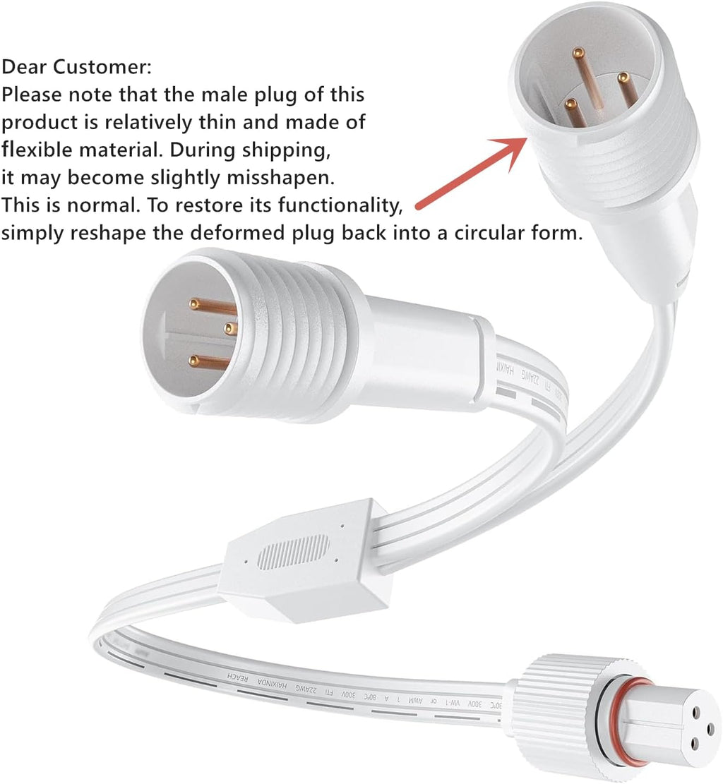 Permanent Outdoor Lights Y-Shaped Extension Cable，IP68 Rated, Compatible with Govee and H705A H705B H705C, H706A H706B H706C Permanent Outdoor Lighting Systems