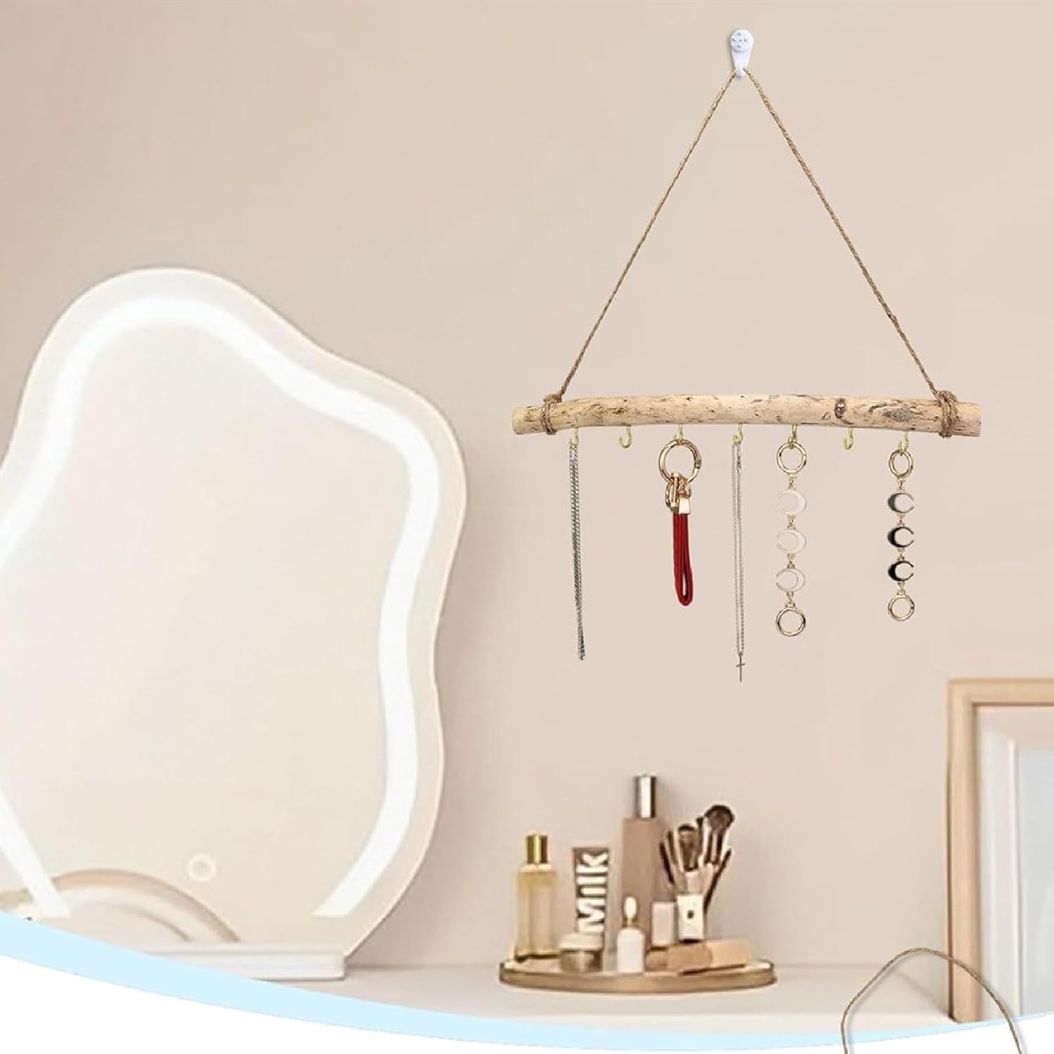 2 Pcs Decorative Floating Wall Shelves Coat Hooks Driftwood Branch Hook Branch Hanger Rack for Keys Hats Entryway