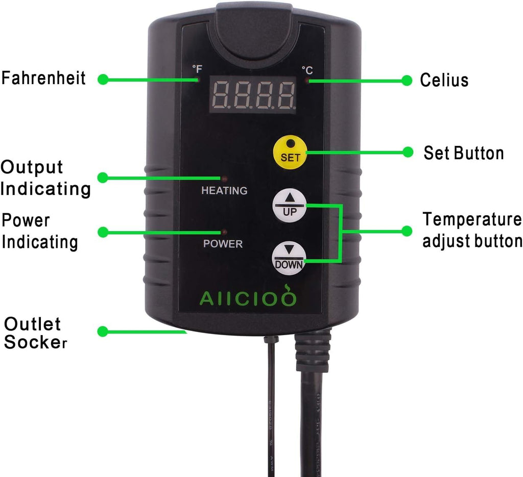 Aiicioo Under Tank Heater Thermostat - Reptile Heating Pad with Temperature Control Reptile Heat Mat for Combo Set for Hermit Crab Lizard Terrarium 16W