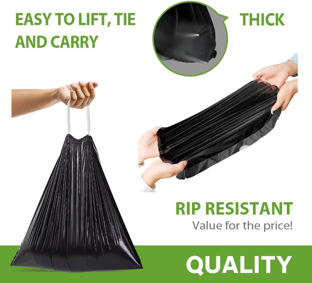 6 Gallon 120pcs Strong Drawstring Trash Bags Garbage Bags by Teivio, Bathroom Trash Can Bin Liners, Plastic Bags for home office kitchen, Black