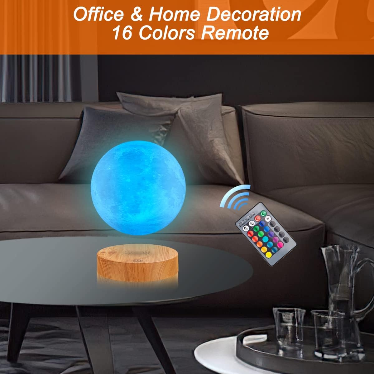 VGAzer Levitating Moon Lamp 5.9 Inch 16 Colors Moon Lamp 3D Moon LED Light with Remote Control for Unique Gifts,Room Decor,Night Light,Office Desk Toys