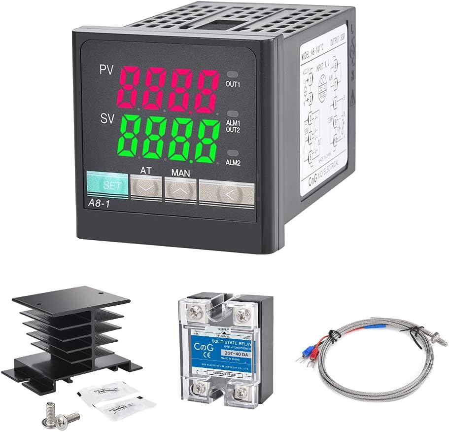 PID Temperature Controller Kit, CGELE Voltage AC 100~240V Comes with SSR 40DA Solid State Relay, K Type Thermocouple Sensor, and Black Heat Sink