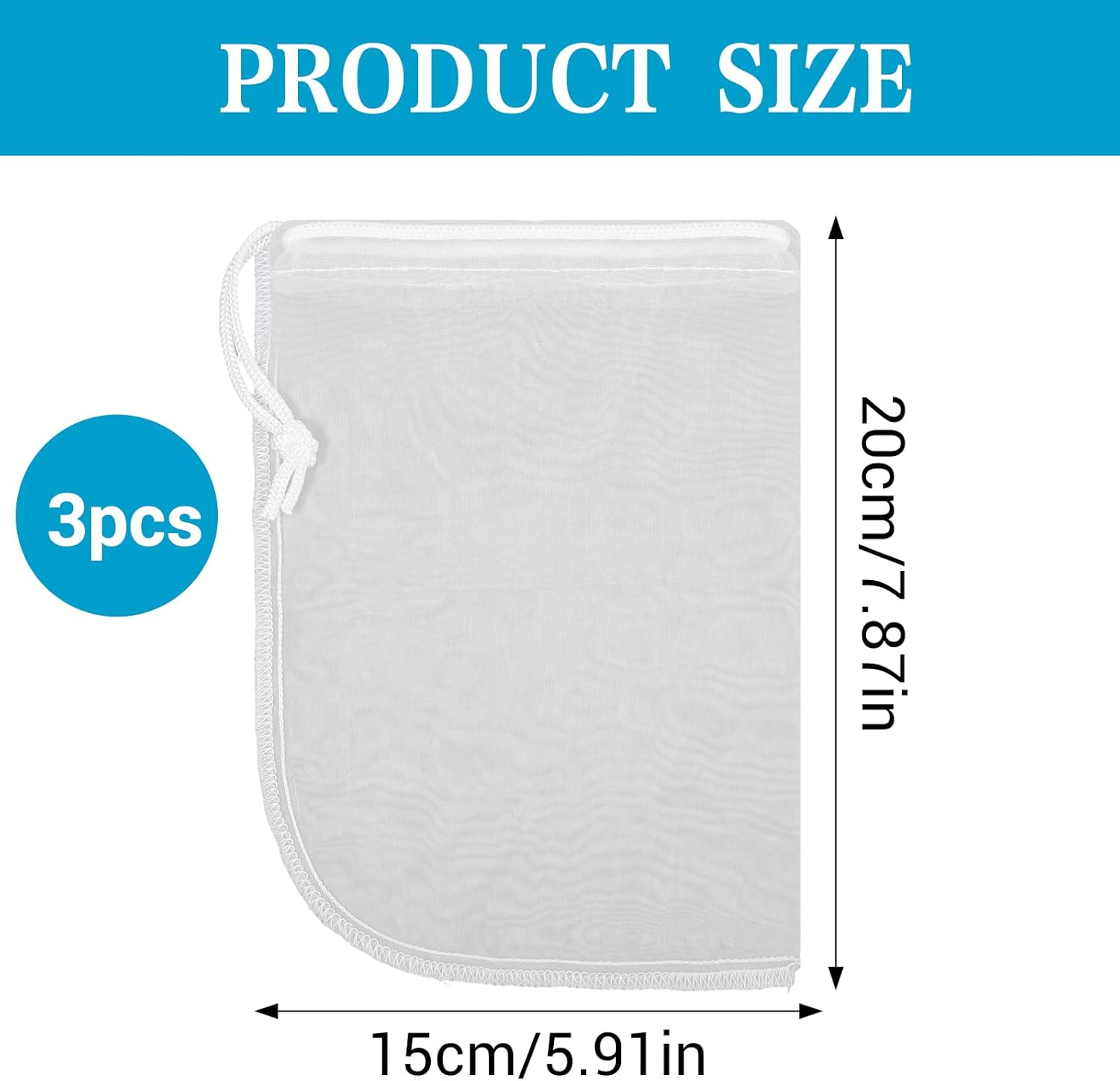 3 Pack Aquarium Filter Media Bags, Extra Fine 180μm Media Filter Bag with Drawstring Reusable Fish Tank Nylon Filters for Activated Carbon, Fine Resins, Bio Filters Balls (7.9 * 5.9in)