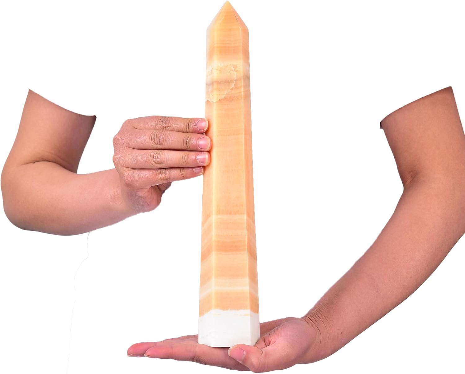 JIC Gem Extra Large Yellow Calcite Quartz Crystal 6 Faceted Tower Natural Yellow Healing Crystal Obelisk Point Wand Reiki Chakra Therapy Home Decor Crystal Gift 3.0-3.5 Lbs