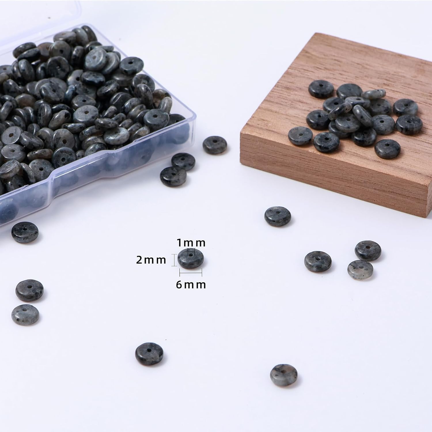 Natural Black Spectrolite Disk Stone Spacer Beads 6x2mm 38cm/str Flat Rondelle Loose Semi Gemstone Caps for Making Bracelets Necklace