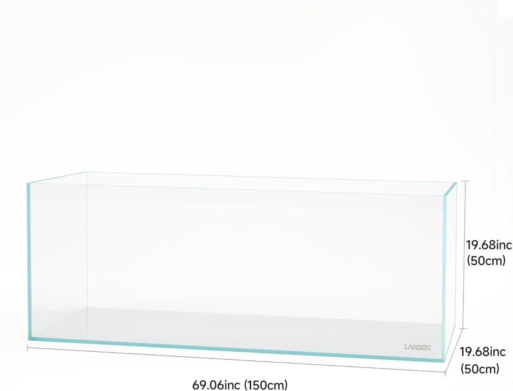 LANDEN 150cm 88.52 Gal Rimless Low Iron Aquarium Large Fish Tank, Bookshelf Aquarium, W59.06×D19.69×H19.41 in (150×50×50cm) 15mm Thickness with Black Nano Foam Leveling mat Included