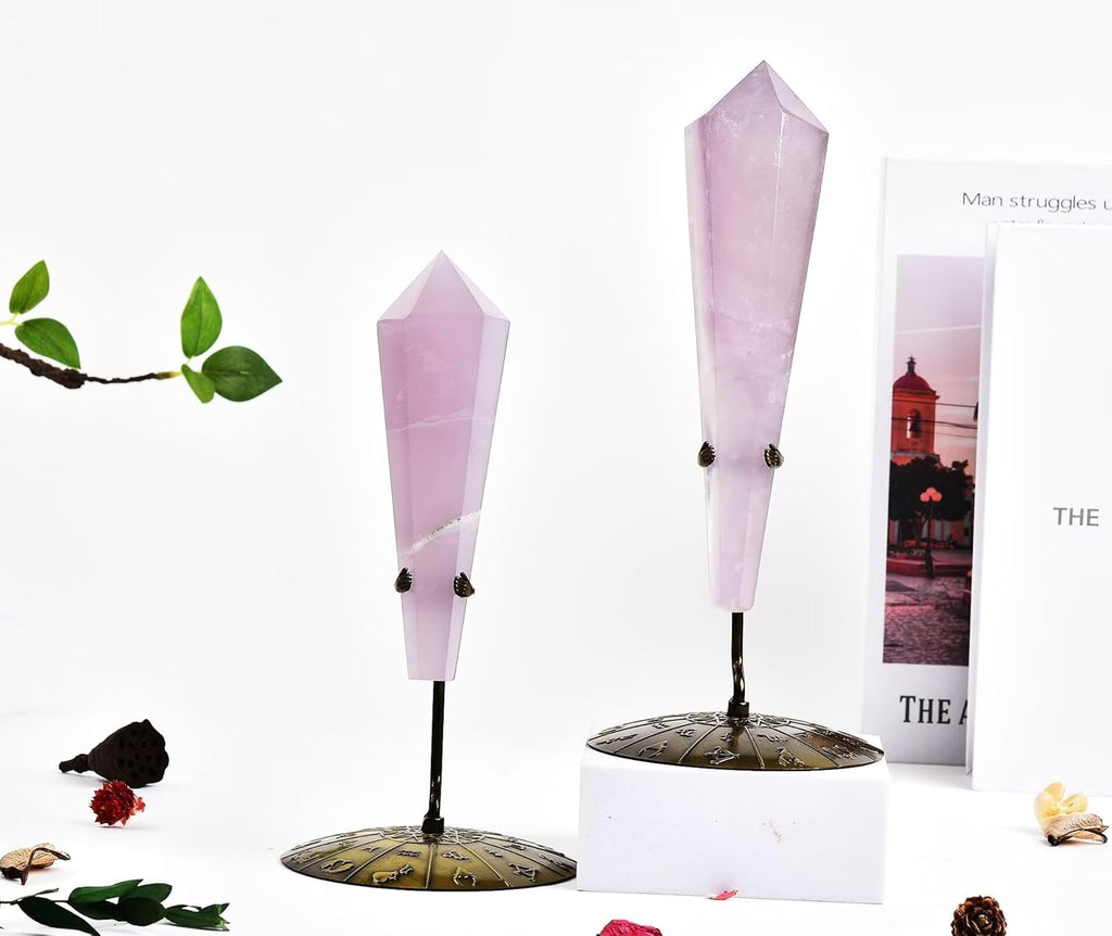 Lavender Fluorite Wand Point Long Healing Crystal Scepter Decorative Stone Reiki Meditation with Display Stand Home Office Decor 0.2-0.4LBS