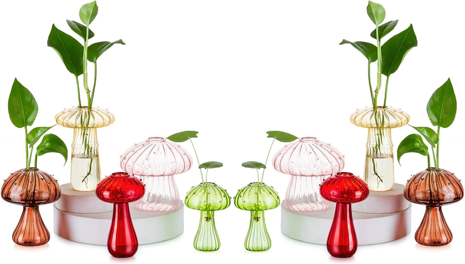 Mushroom Jars for Plants, Hewory 10pcs Colored Glass Mushroom Bud Vase for Flower, Unique Plant Propagation Stations Propagating Vases Decor, Mini Cute Hydroponic Terrarium Planter for Indoor Planters