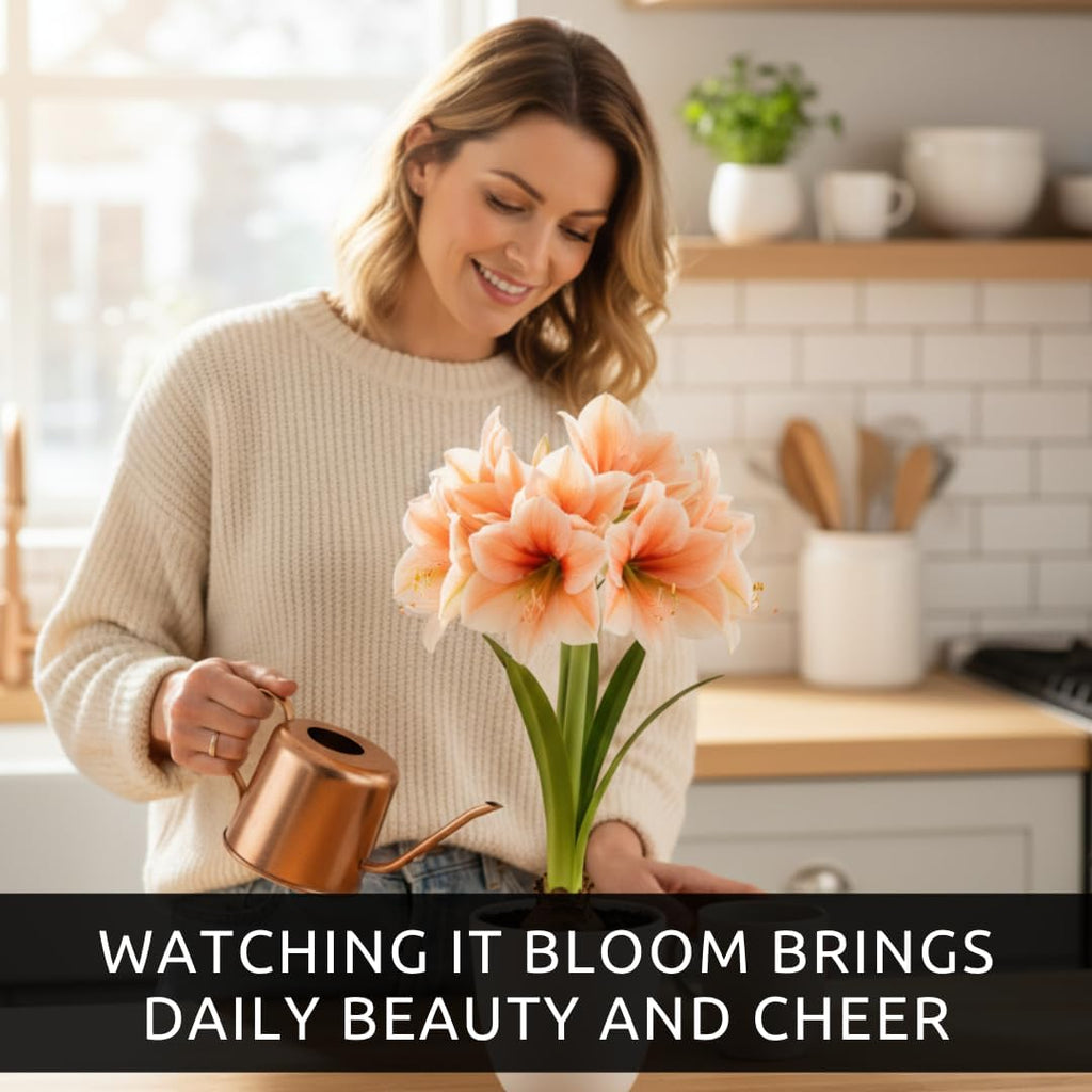 Premium Salmon Amaryllis Bulb – Top Size 36–38 cm | Giant White Blooms & Peach Brushstrokes | Dramatic Indoor Winter Flowering Bulb | Easy to Grow Gift Plant | Favorite Things