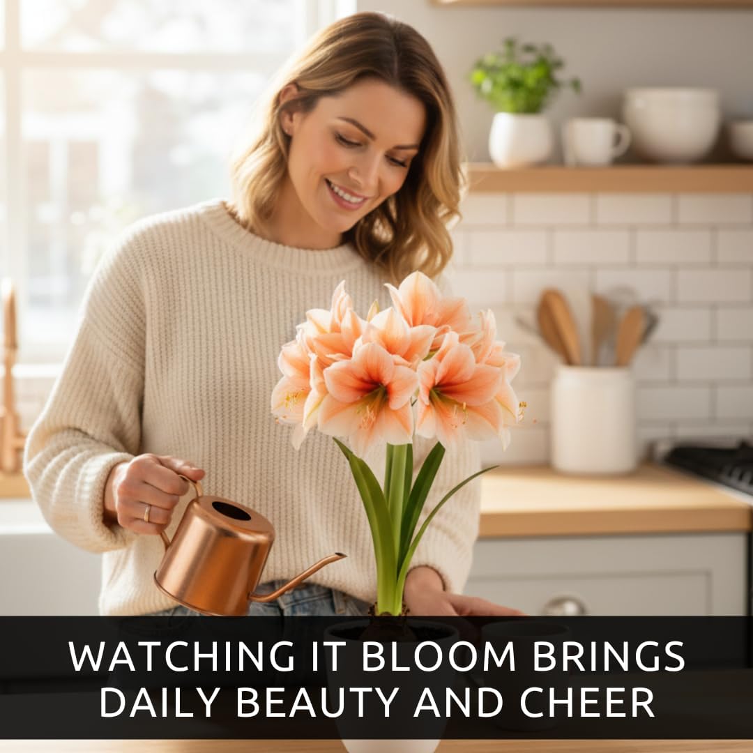 Premium Salmon Amaryllis Bulb – Top Size 36–38 cm | Giant White Blooms & Peach Brushstrokes | Dramatic Indoor Winter Flowering Bulb | Easy to Grow Gift Plant | Favorite Things