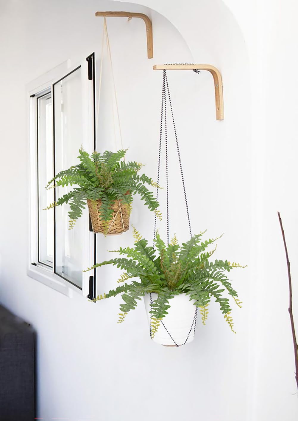 Ferns Artificial Plants 2pcs Faux Ferns for Outdoor Planter Large Fake Ferns Look Real Artificial Ferns with 42 Fronds Hanging Boston Fern Fake Plant Shrubs for Home Farmhouse Garden Porch Decor