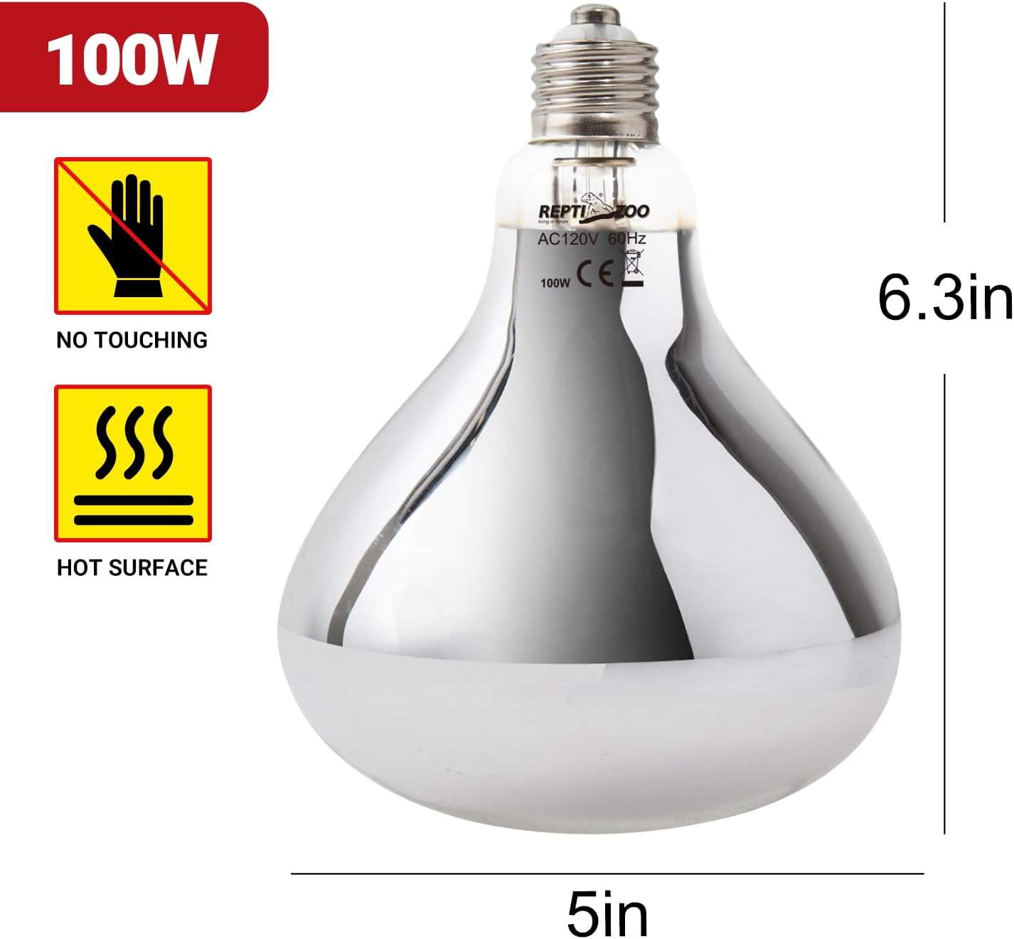 REPTI ZOO 100W Reptile Heat Lamp UVA UVB Reptile Light, Full Spectrum Self-Ballasted Vapor Basking Sunlight Bulb for Reptile and Amphibian Use E26