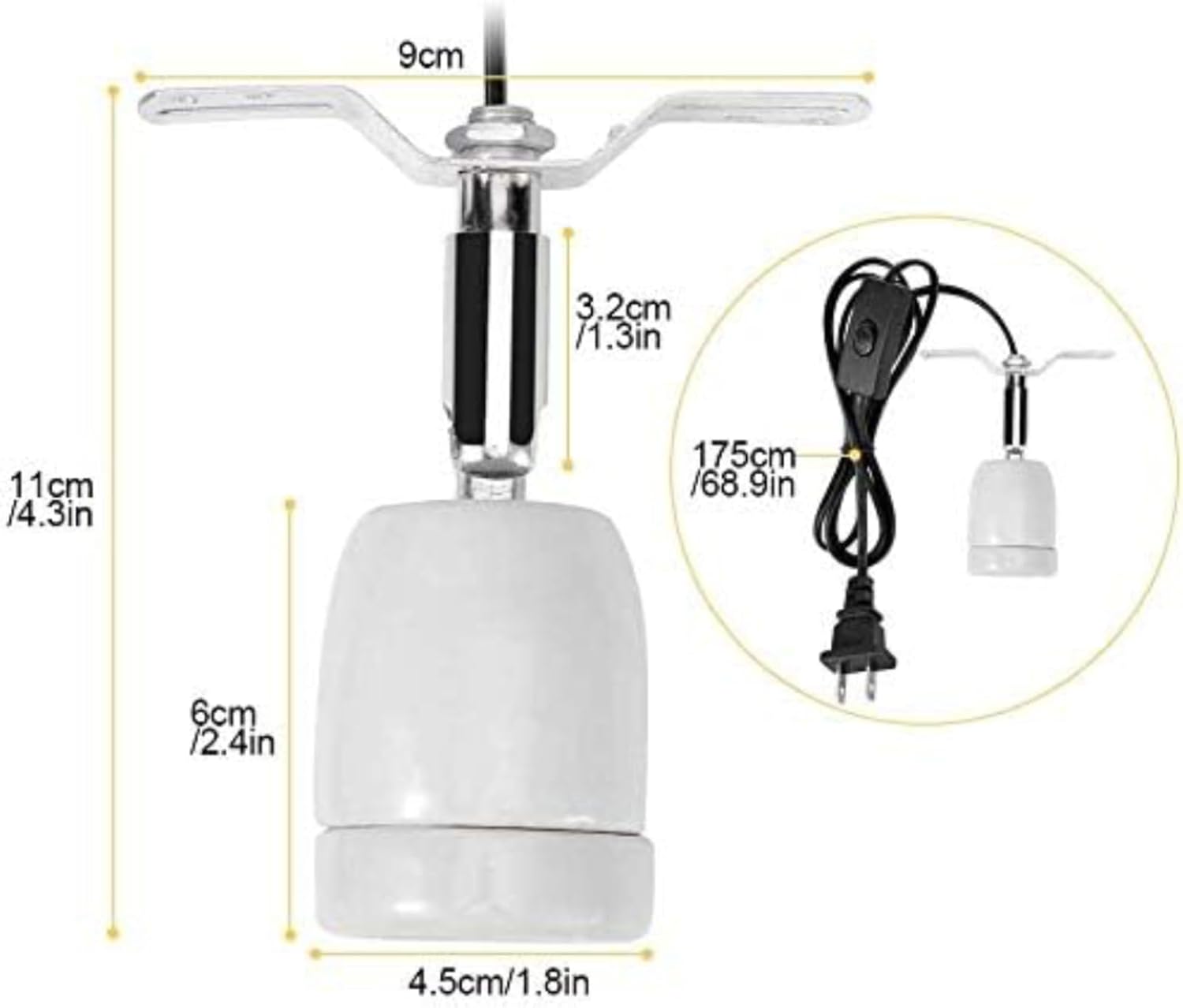 CHICIRIS 300W Lamp Socket, 360° Rotatable Heating Light Adjustable Bracket Kit with One-Button Switch, E26/E27 Ceramic Lamp Holder, for Aquarium, Lizard, Tortoise, Snake (Without