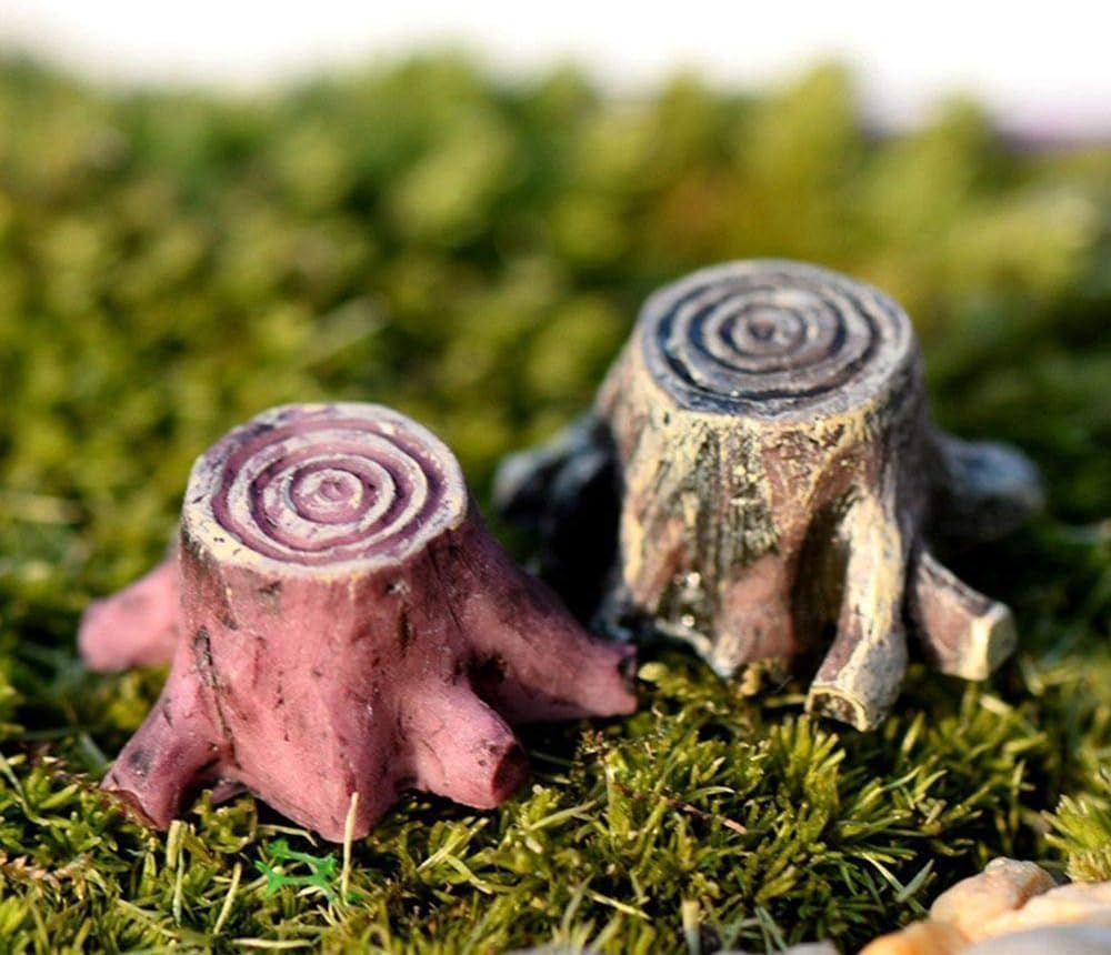 3Pcs Artificial Tree Stump Mini Garden Figurines Stumps Ornaments Root Stump Fairy Garden Miniatures Gnomes Moss Terrariums Resin Crafts Figurines for Home Decoration Accessories