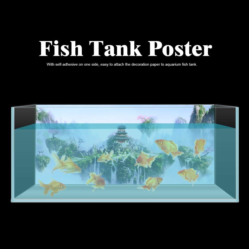 Zerodis Aquarium Background Poster, 3D PVC Adhesive Wallpaper Sticker Sky Castle Background Decoration for Fish (122 * 50cm)