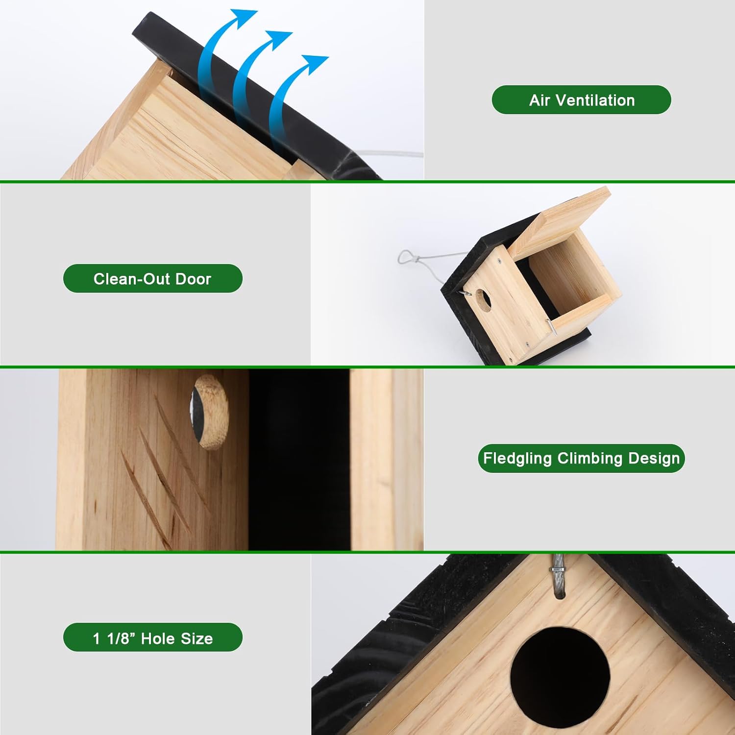 Gtongoko Hanging Wren Bird Houses for Outside, Cedar Wooden Bird Houses for Outdoors, Bird Nest with Air Vents, 1-1/8"Entrance Hole, Clean Door for Wildbird Watching, 1 Pack Black