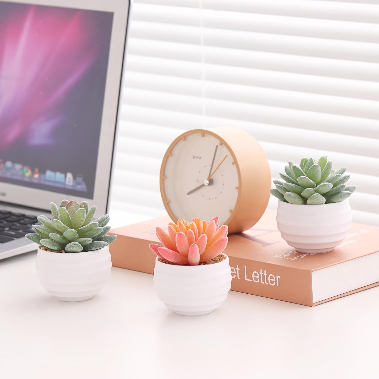 Tiita Artificial Faux Succulents in Pots Fake Plants Ceramic Arrangement Planter for Women Desk Small Mini Tiny Decoration for Home Office Desk Window
