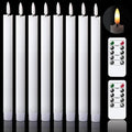 GenSwin Flameless Flickering Taper Candles with 2 Remote Controls and Timer, Real Wax 3D Wick Light Window Candles Battery Operated Pack of 8, Christmas Home Wedding Decor(White, 0.78 X 9.64 Inch)