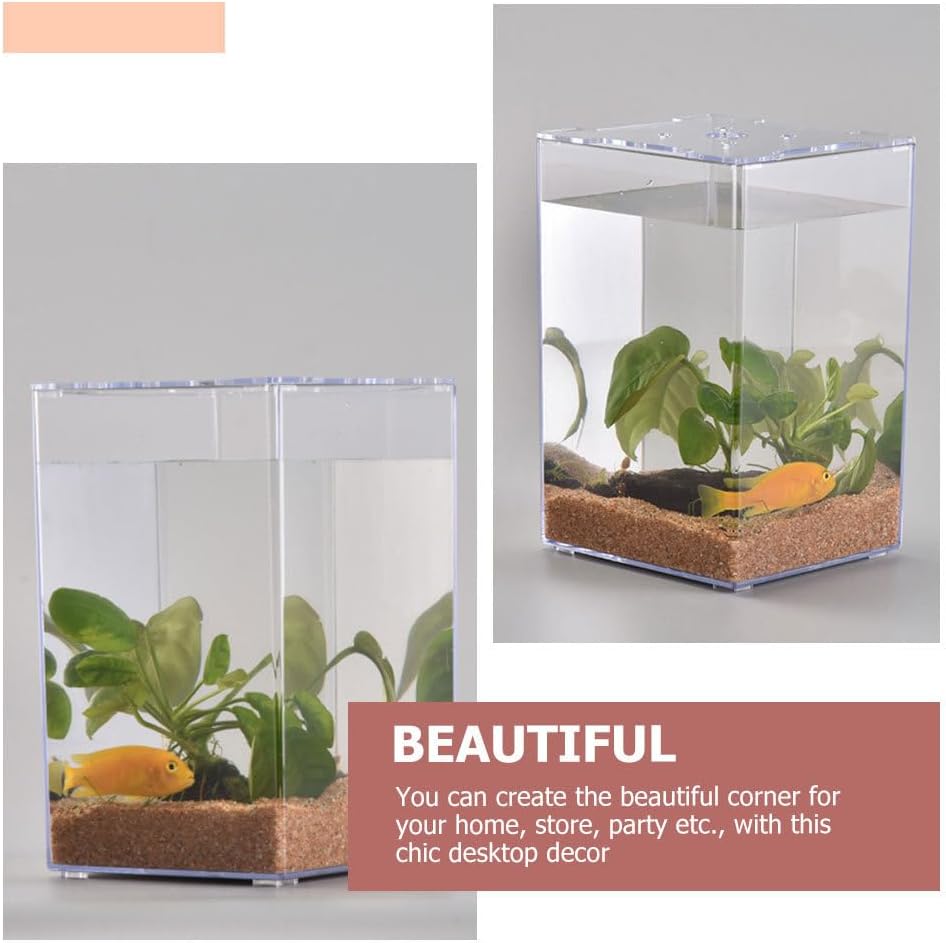 Small Fish Tank Acrylic Mini Aquarium 7.5 Inch Desktop Fish Box for Betta and Home Decor